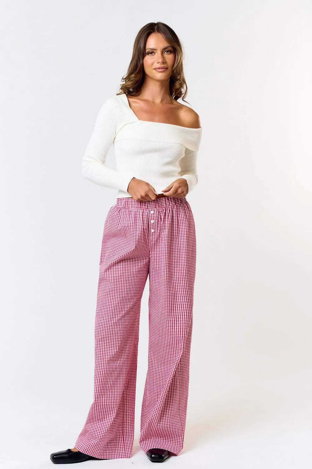 Girly Gingham Pants Red