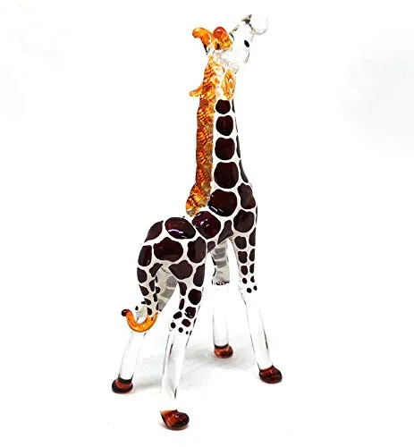 Glass Giraffe Figurine Collectible Hand Blown Safari Miniature Animals Collectibles Home Decoration Statues