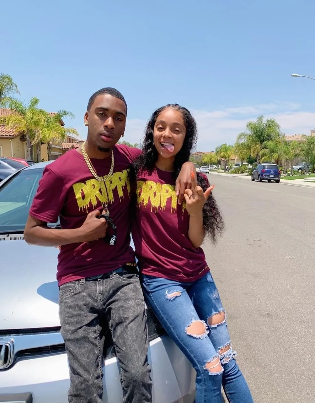 Gold Glitter Drippin | Maroon Tee