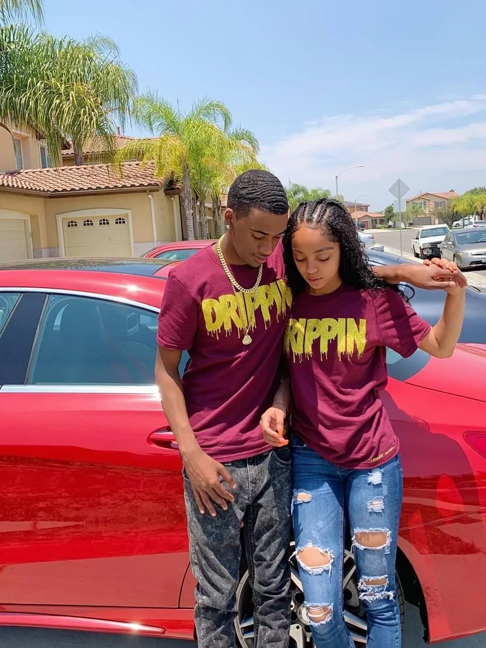 Gold Glitter Drippin | Maroon Tee