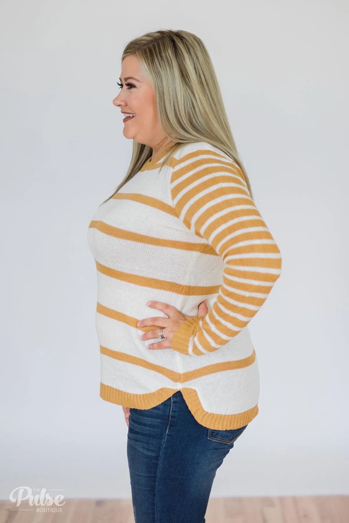 Good Things Coming Striped Knit Sweater- Golden Yellow