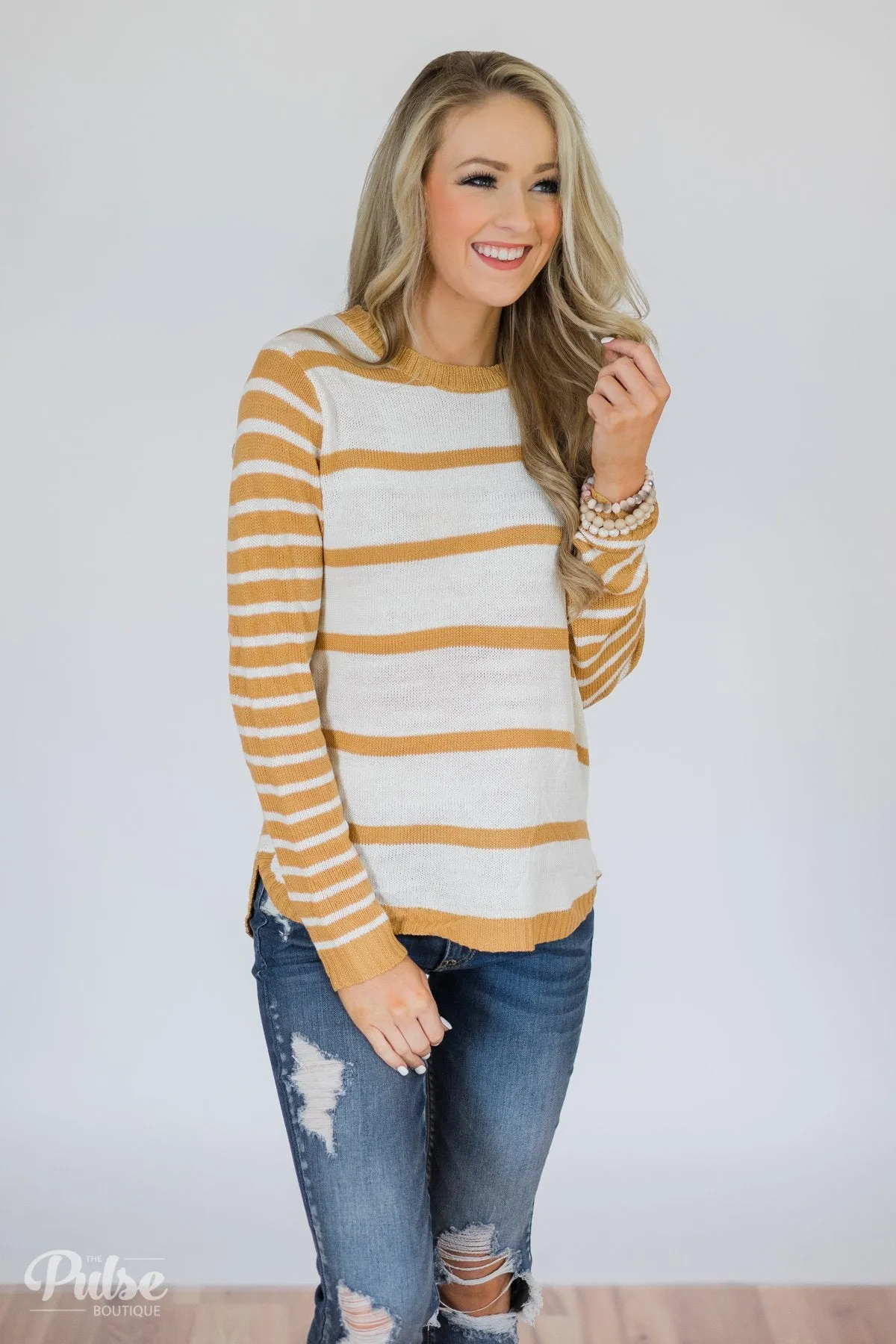Good Things Coming Striped Knit Sweater- Golden Yellow