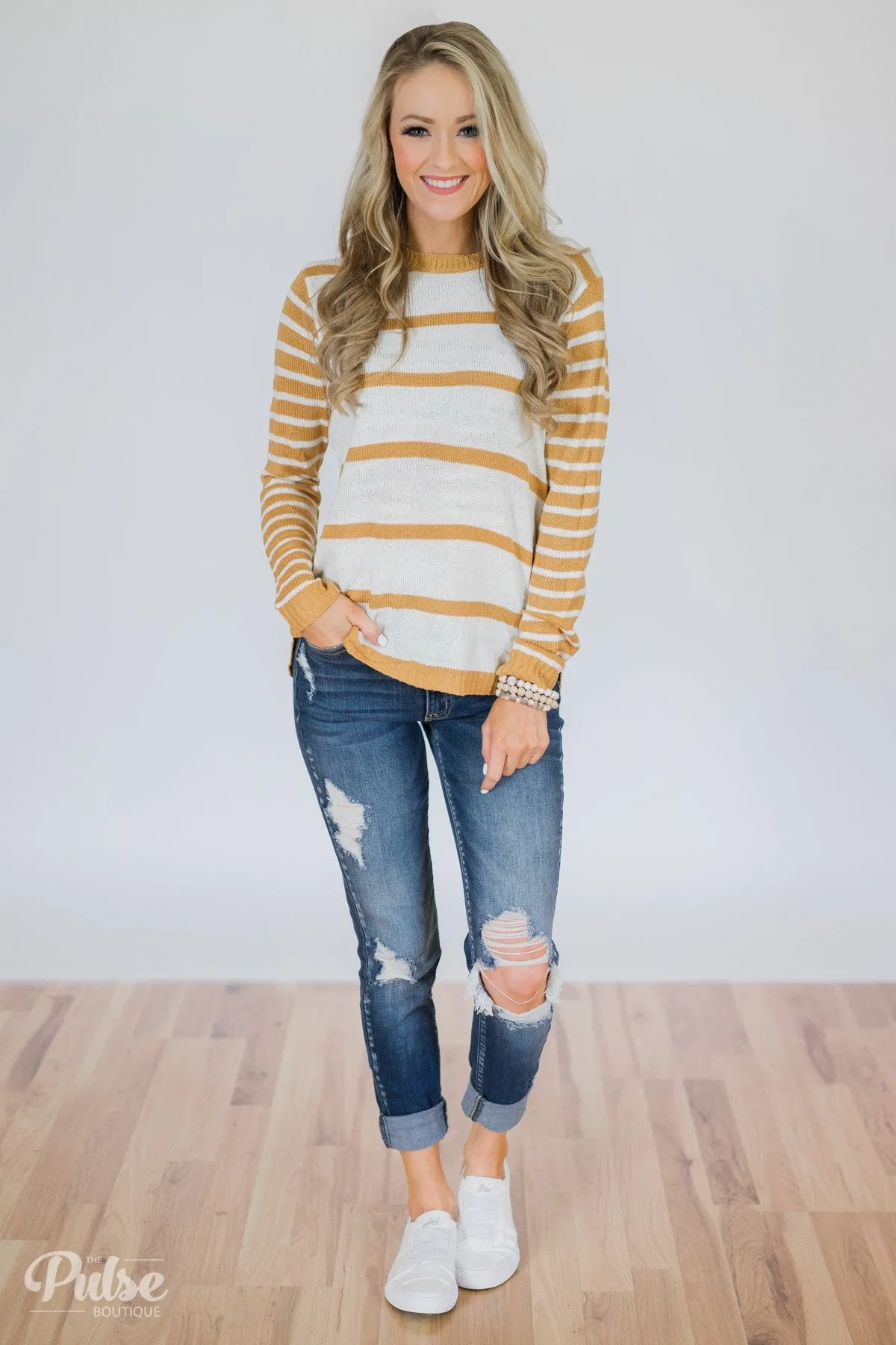 Good Things Coming Striped Knit Sweater- Golden Yellow