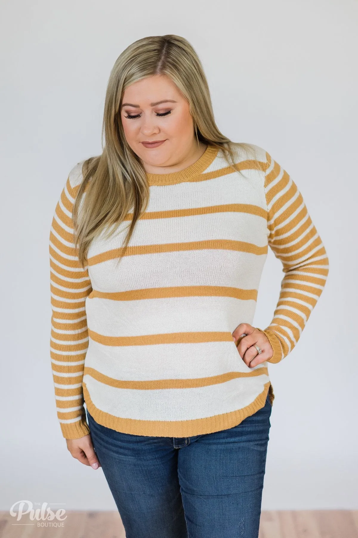 Good Things Coming Striped Knit Sweater- Golden Yellow