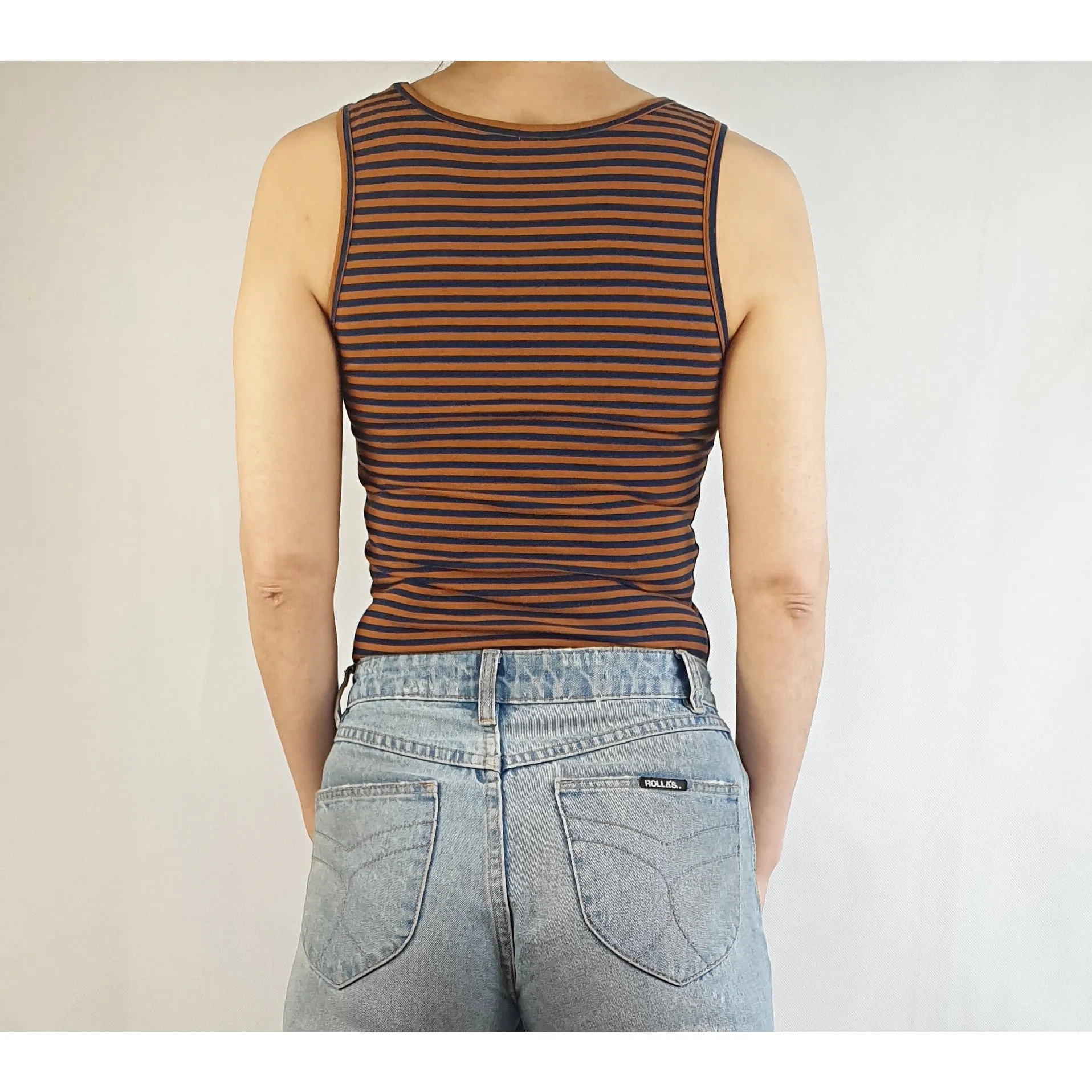 Gorman navy and brown striped sleeveless top size 10 (best fits sizes 6-8)