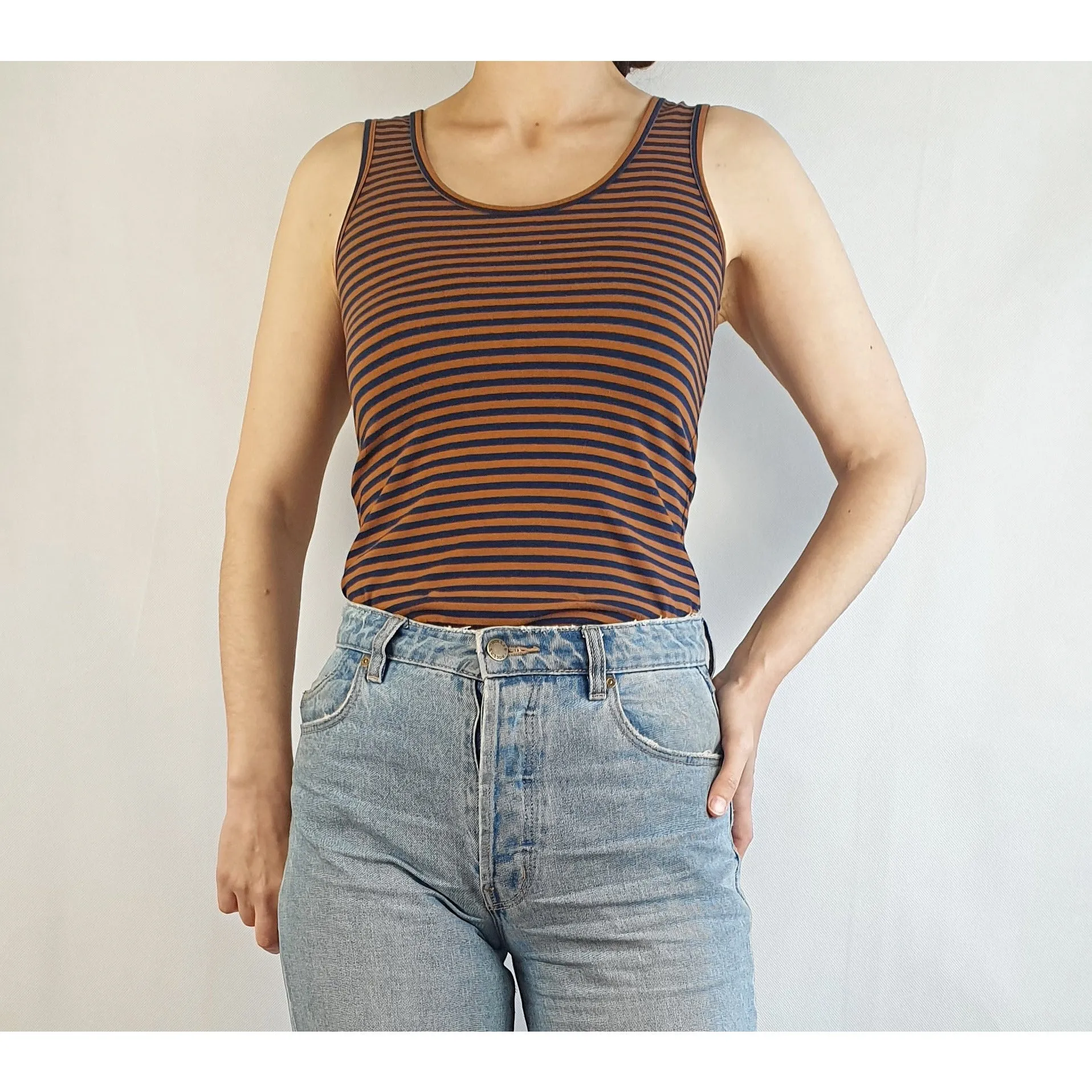 Gorman navy and brown striped sleeveless top size 10 (best fits sizes 6-8)
