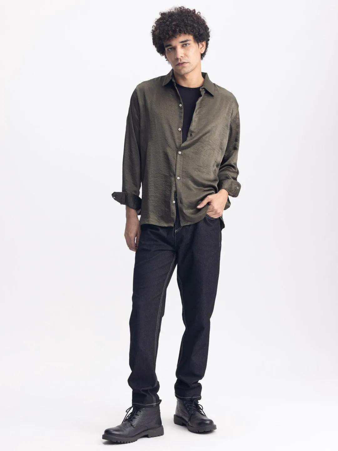 Green Plain Casual Shirt