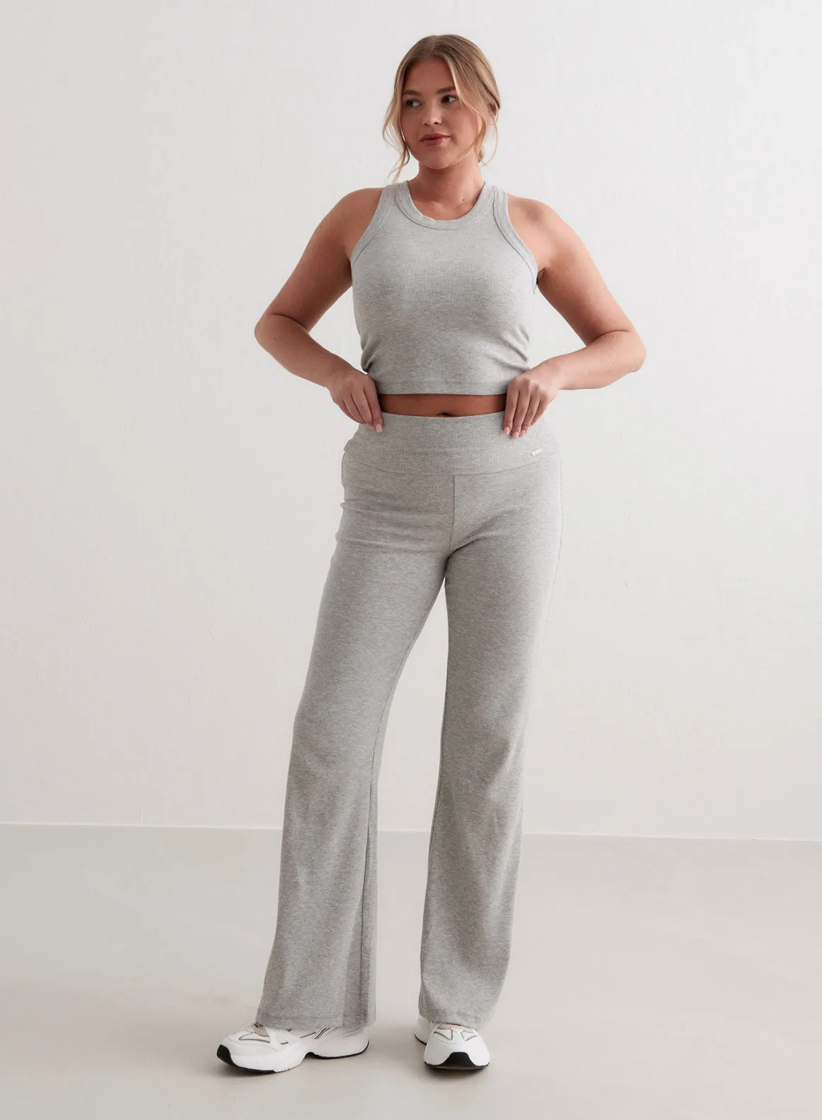 Grey Melange Ease Ribbed Pants