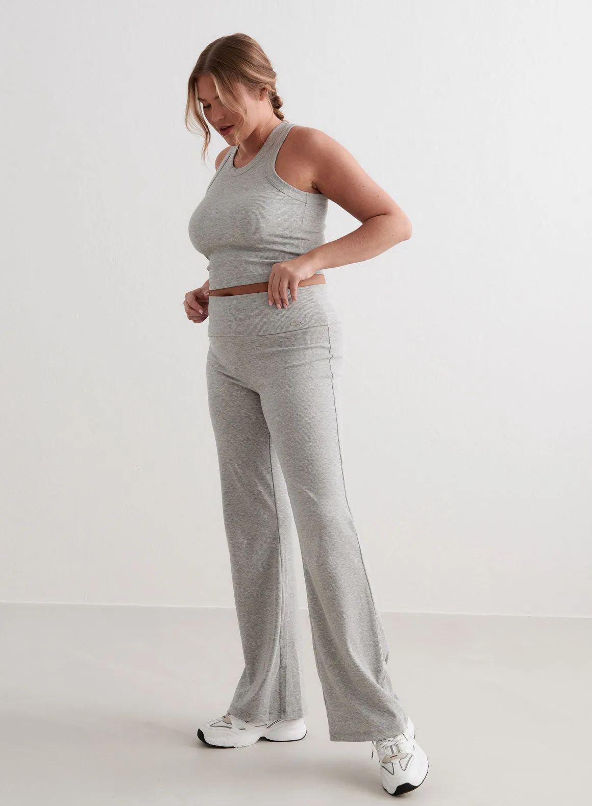 Grey Melange Ease Ribbed Pants