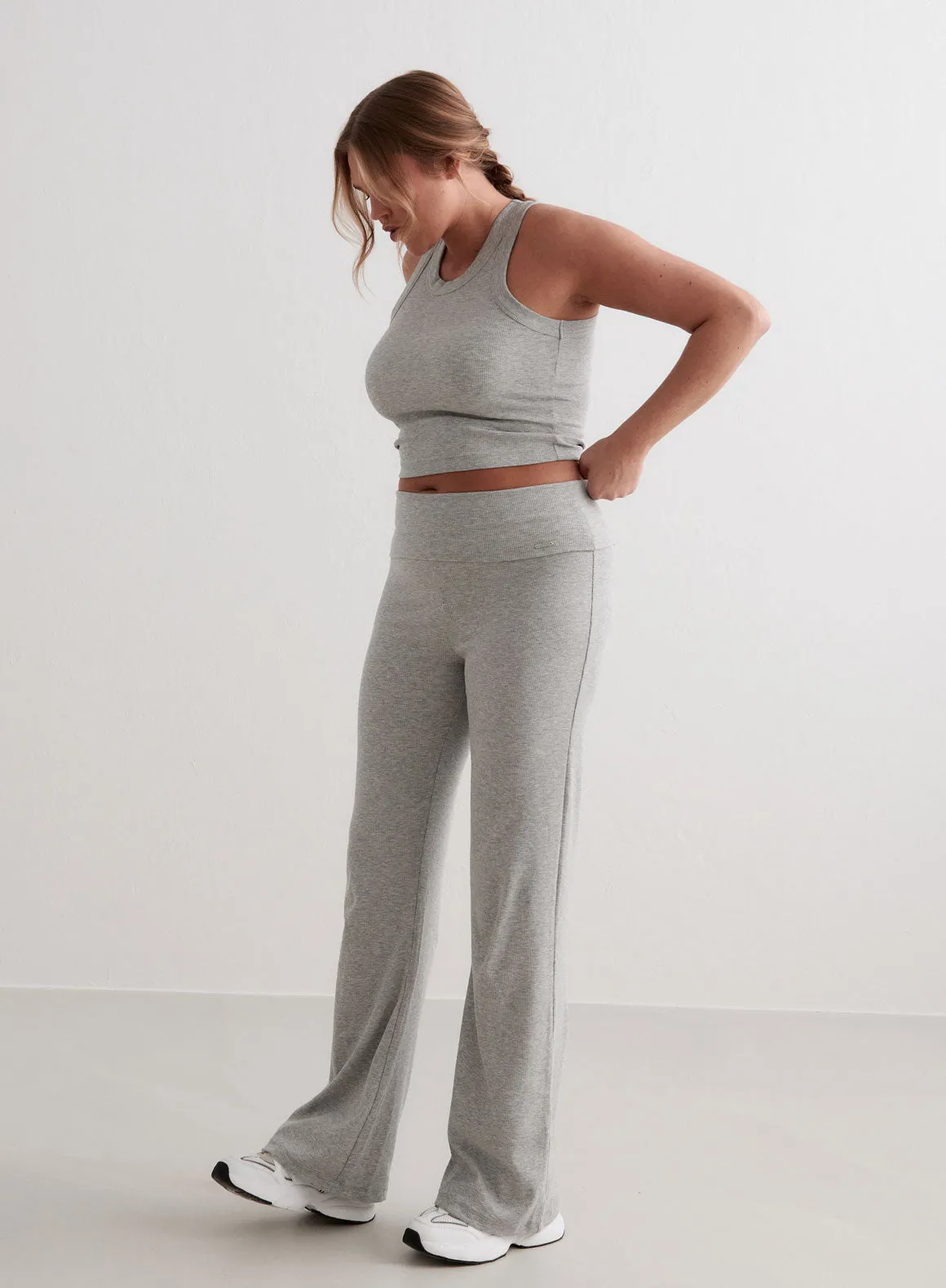 Grey Melange Ease Ribbed Pants