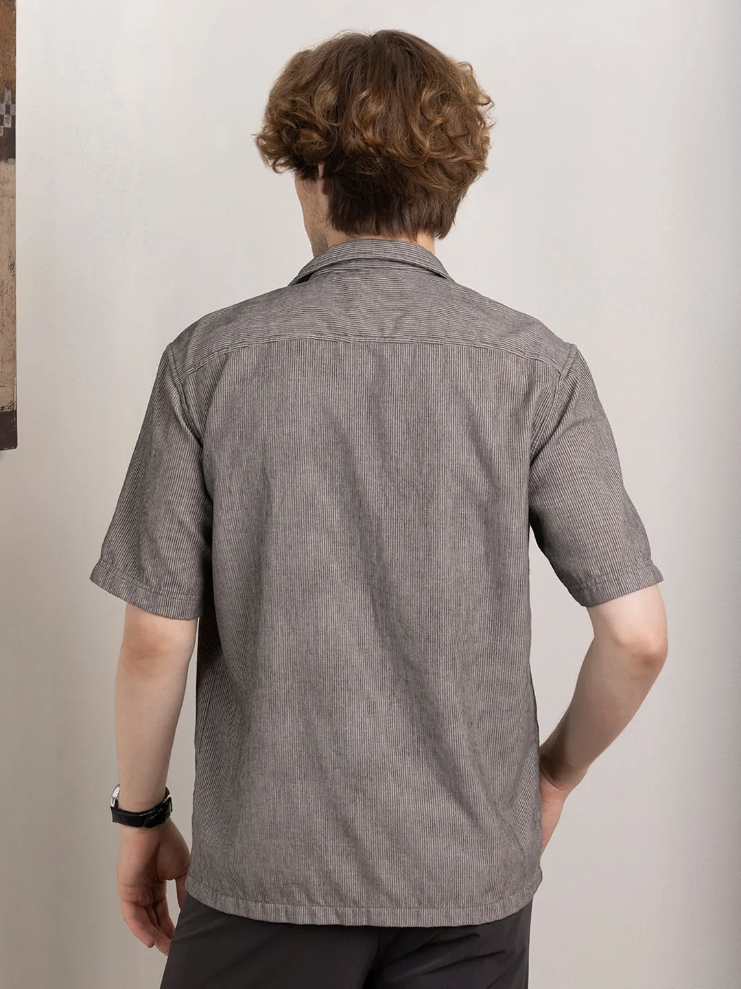 Grey Plain Camp Collar Shirt