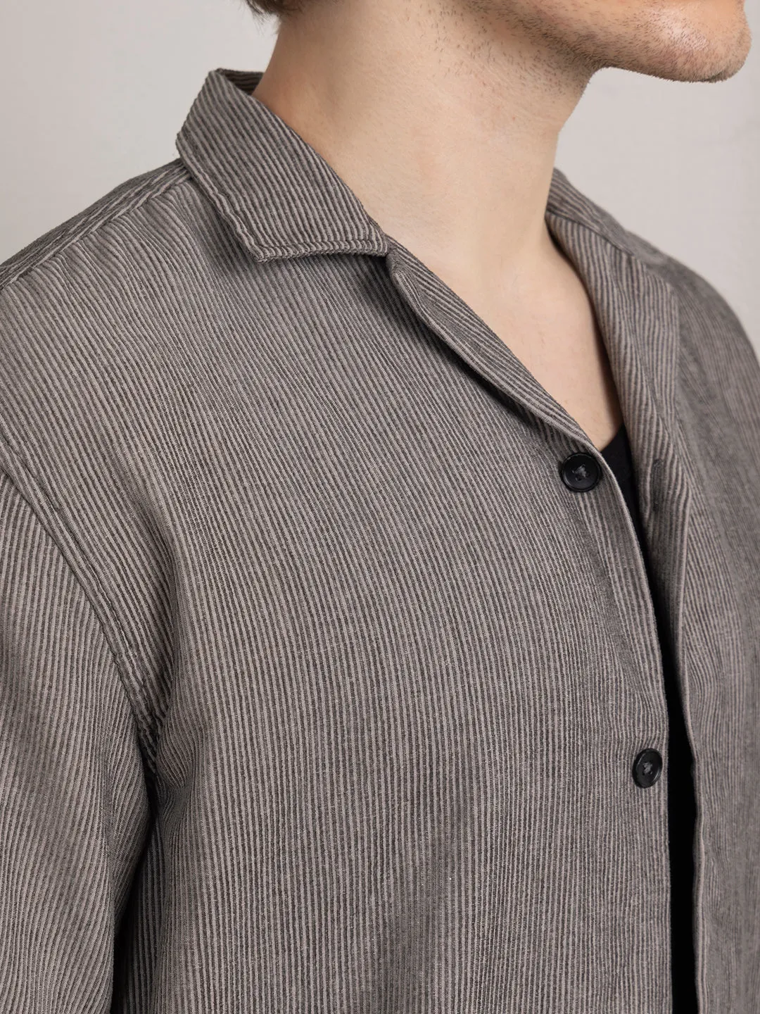 Grey Plain Camp Collar Shirt