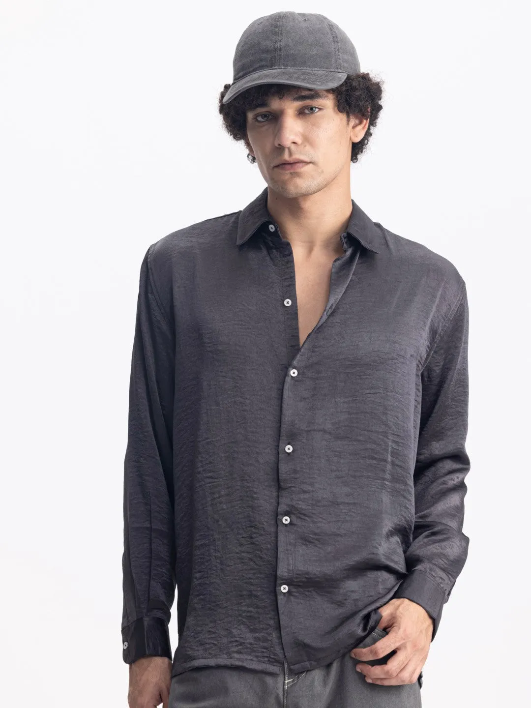 Grey Plain Casual Shirt