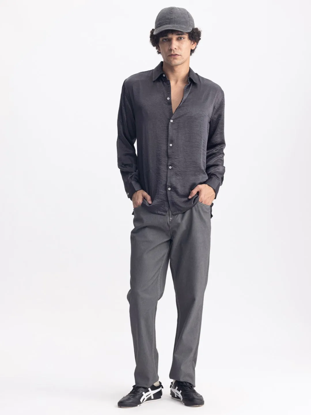 Grey Plain Casual Shirt