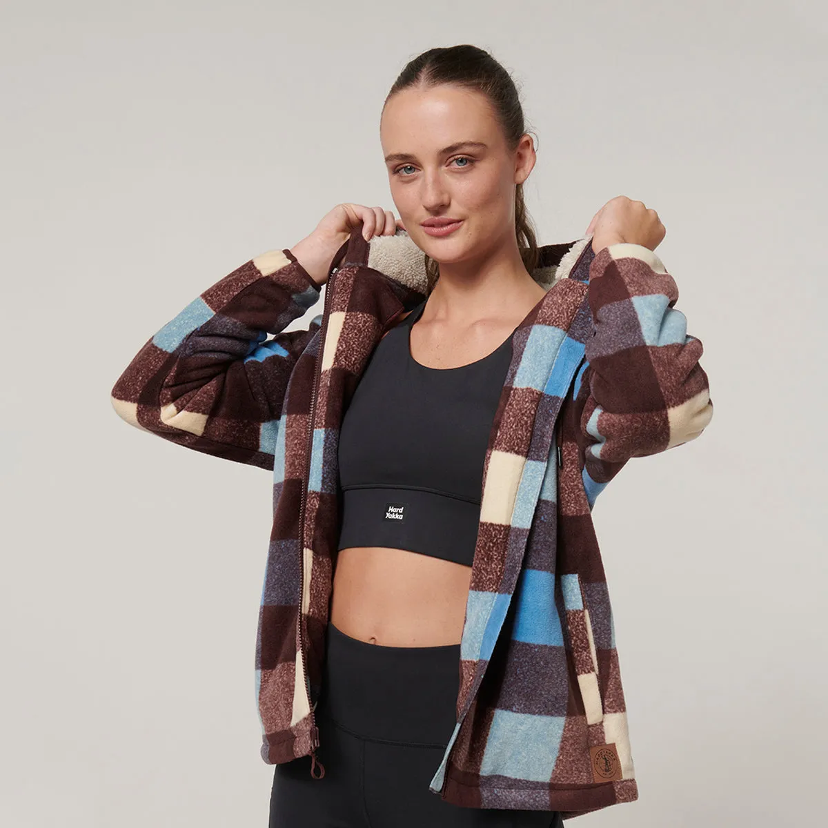 Hard Yakka Women's Check Zoodie - Mocha Check
