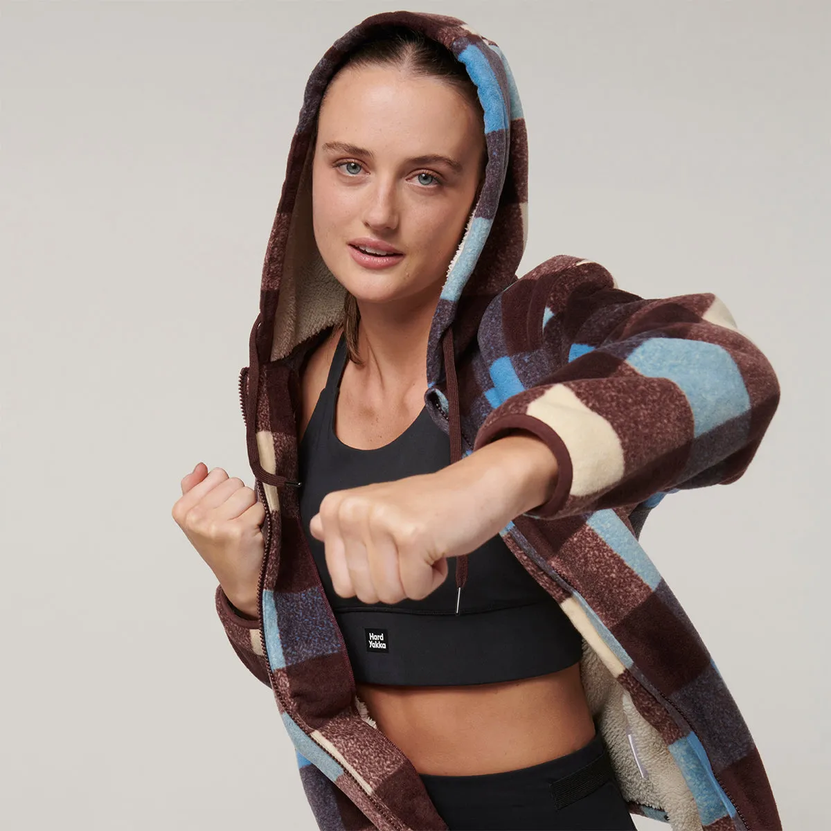 Hard Yakka Women's Check Zoodie - Mocha Check