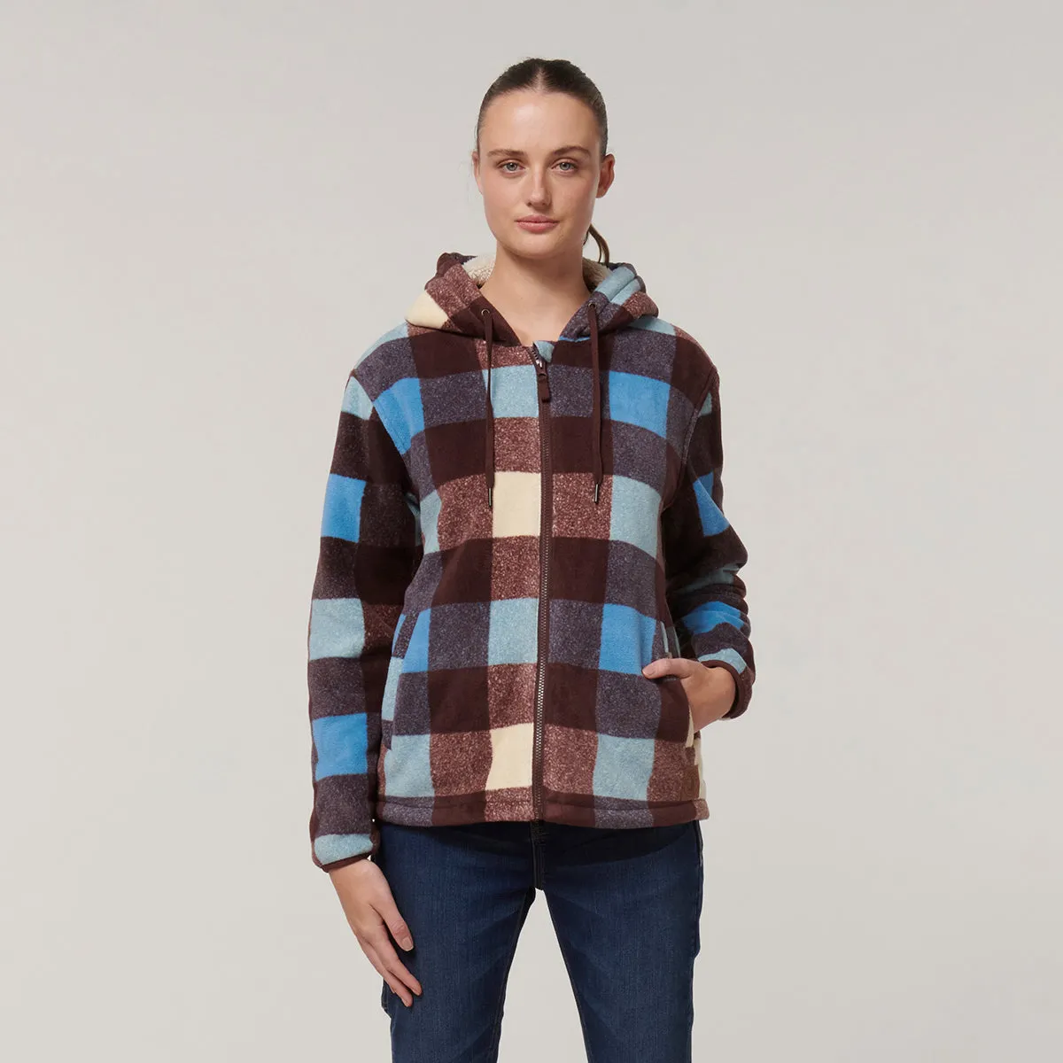 Hard Yakka Women's Check Zoodie - Mocha Check