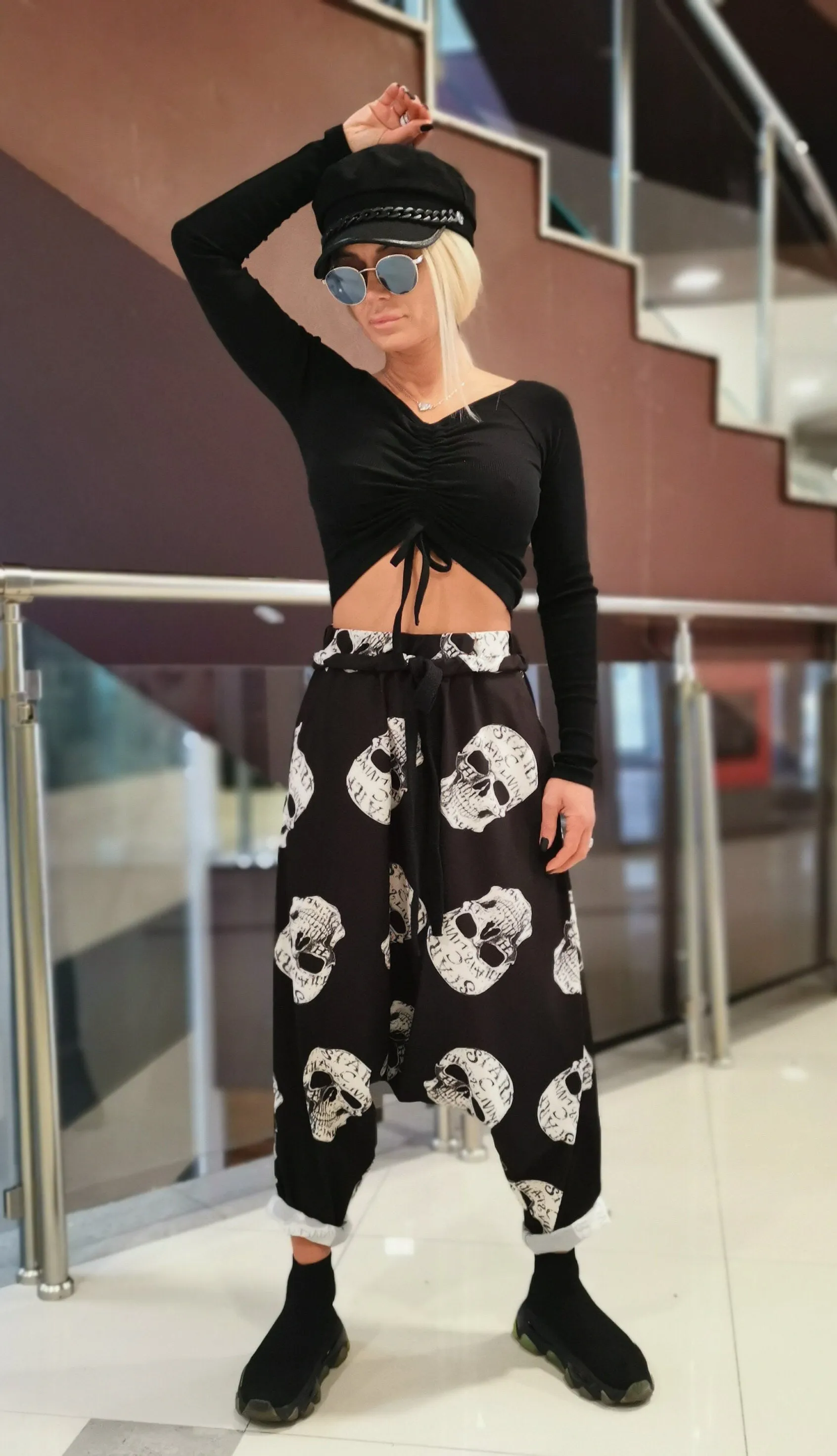 Harem Pants, Loose Drop Crotch Pants, Gipsy Pants, Summer Maxi Pants, Sculls print pants, Extravagant Harem Pants
