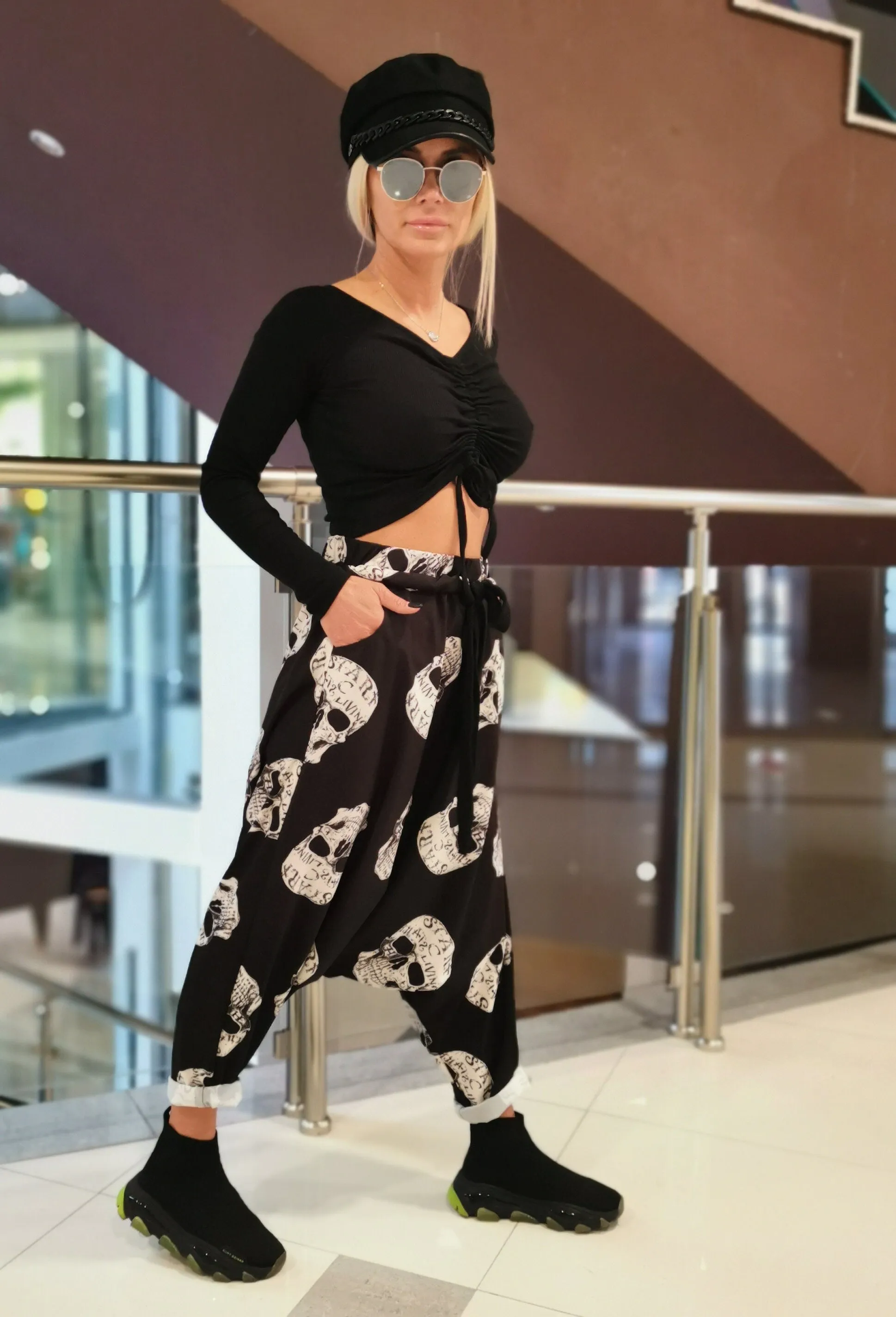 Harem Pants, Loose Drop Crotch Pants, Gipsy Pants, Summer Maxi Pants, Sculls print pants, Extravagant Harem Pants