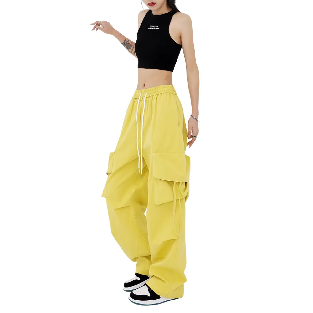 High Street Loose Solid Color Cargo Pants