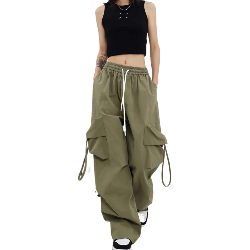 High Street Loose Solid Color Cargo Pants
