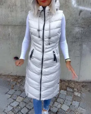 Hooded quilted zip-up jacket, sleeveless and casual