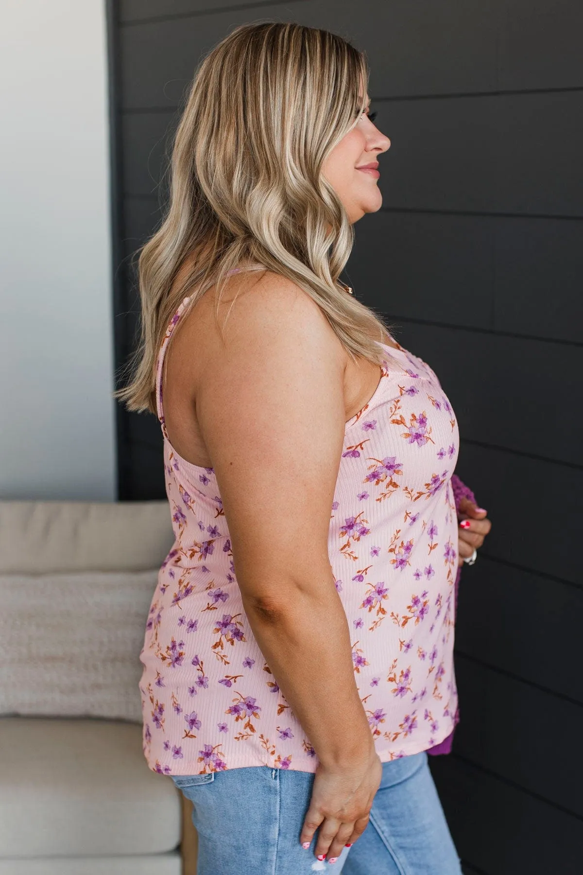 Hopelessly Yours Floral Tank Top- Blush