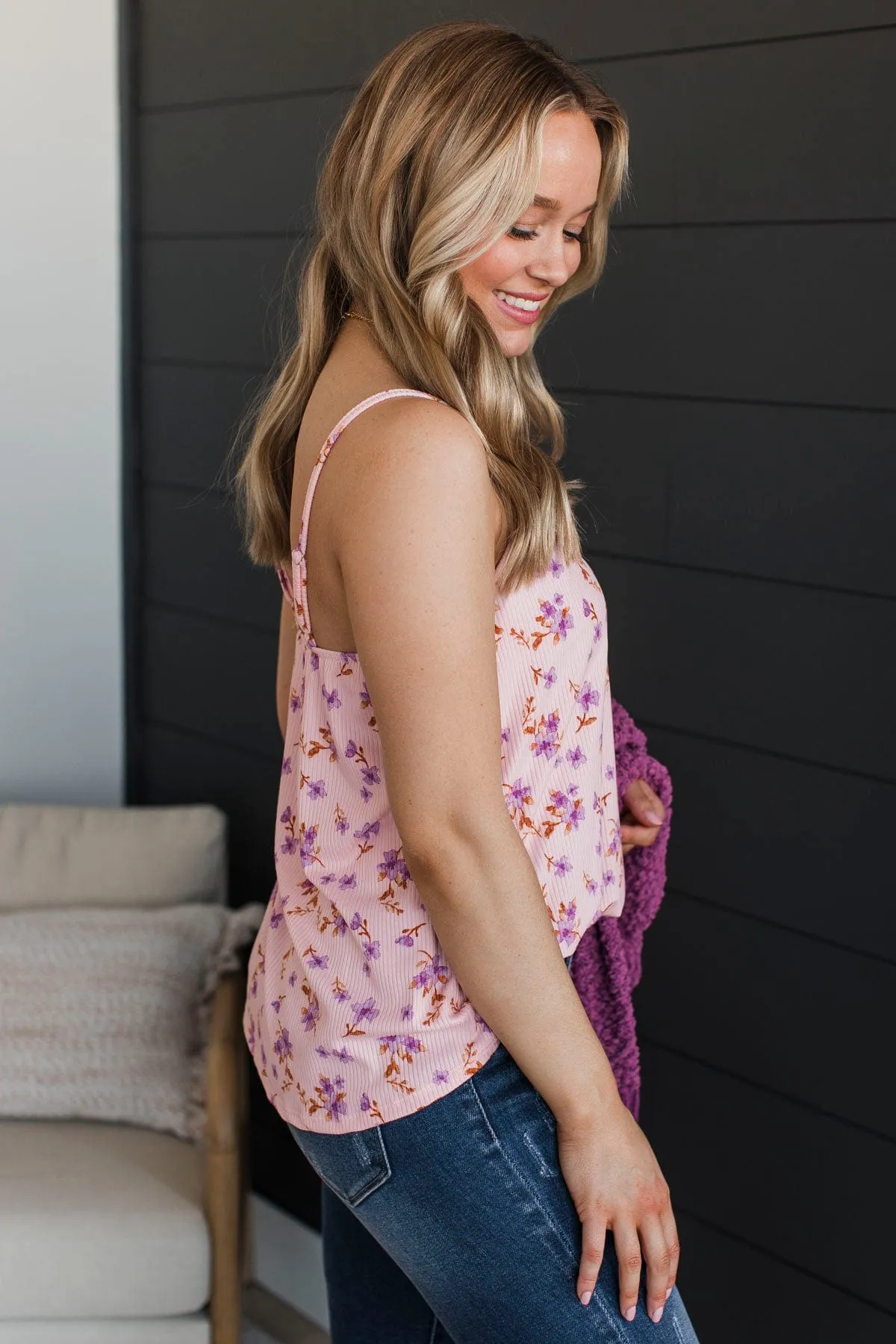 Hopelessly Yours Floral Tank Top- Blush