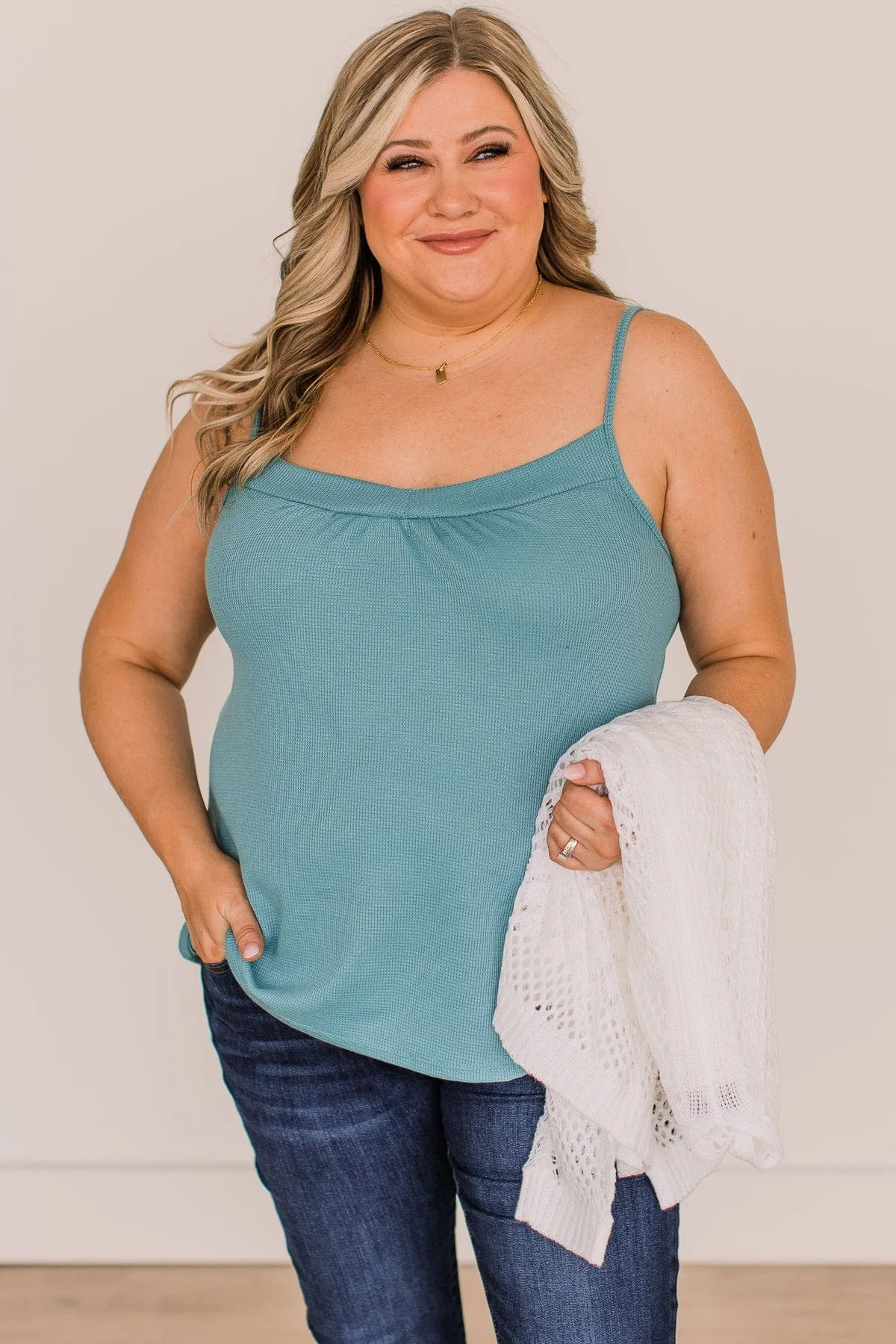 Hopelessly Yours Knit Tank Top- Dusty Teal