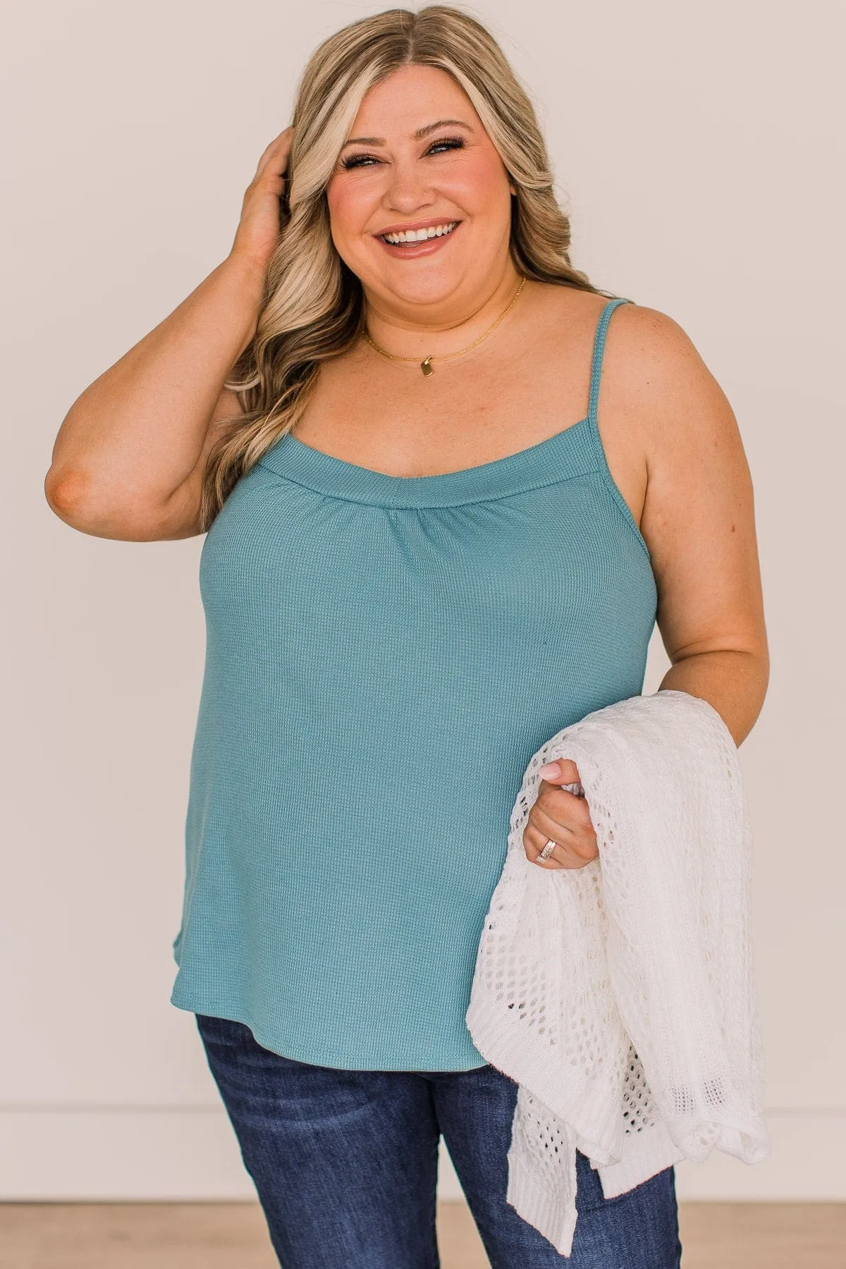 Hopelessly Yours Knit Tank Top- Dusty Teal