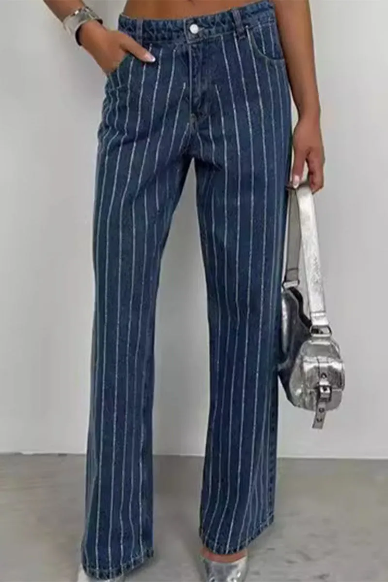 HPQ1218 Striped Mid-Waist Pants