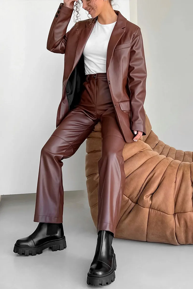 HPQ1365 Stitching PU casual women's trousers pants