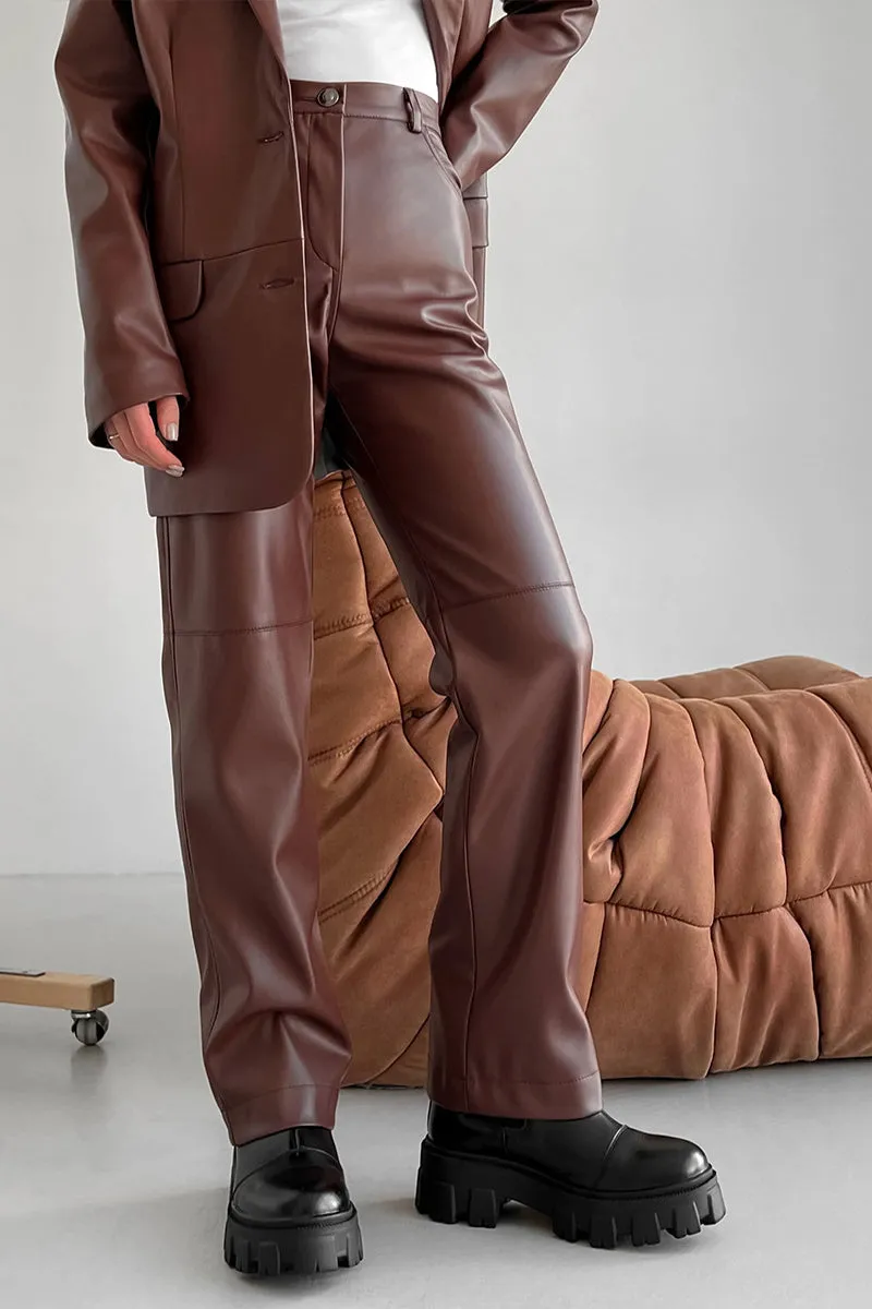 HPQ1365 Stitching PU casual women's trousers pants