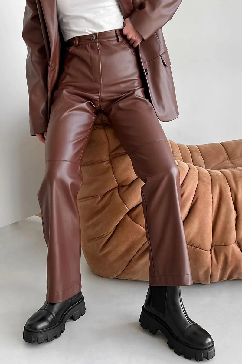 HPQ1365 Stitching PU casual women's trousers pants