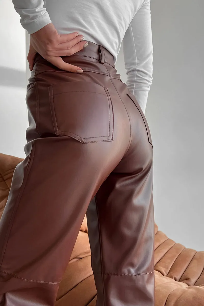 HPQ1365 Stitching PU casual women's trousers pants