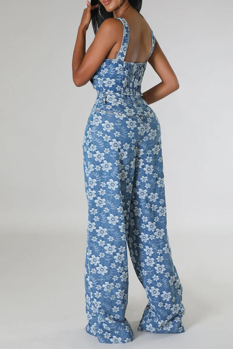 HUP1134 Flower Print Top & Pants Set
