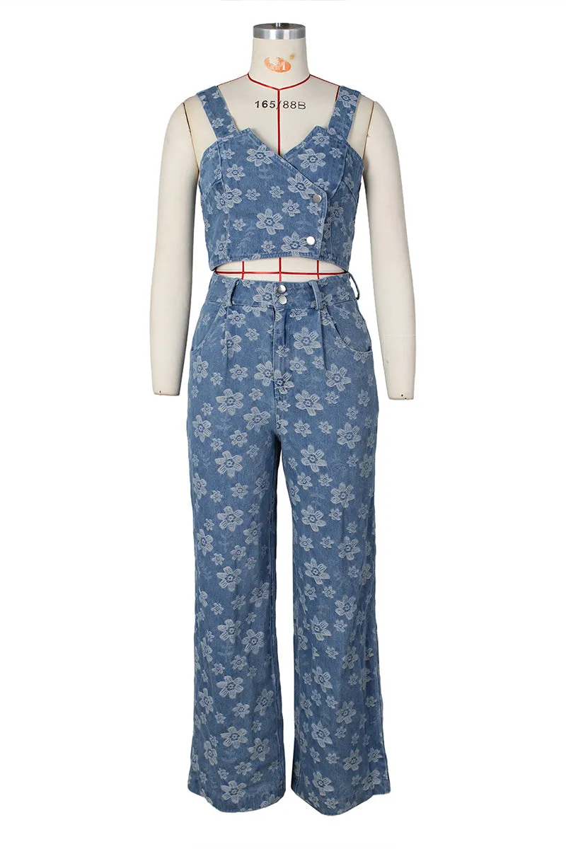 HUP1134 Flower Print Top & Pants Set