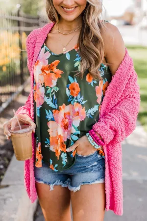 In A Perfect World Floral Tank Top- Dark Olive