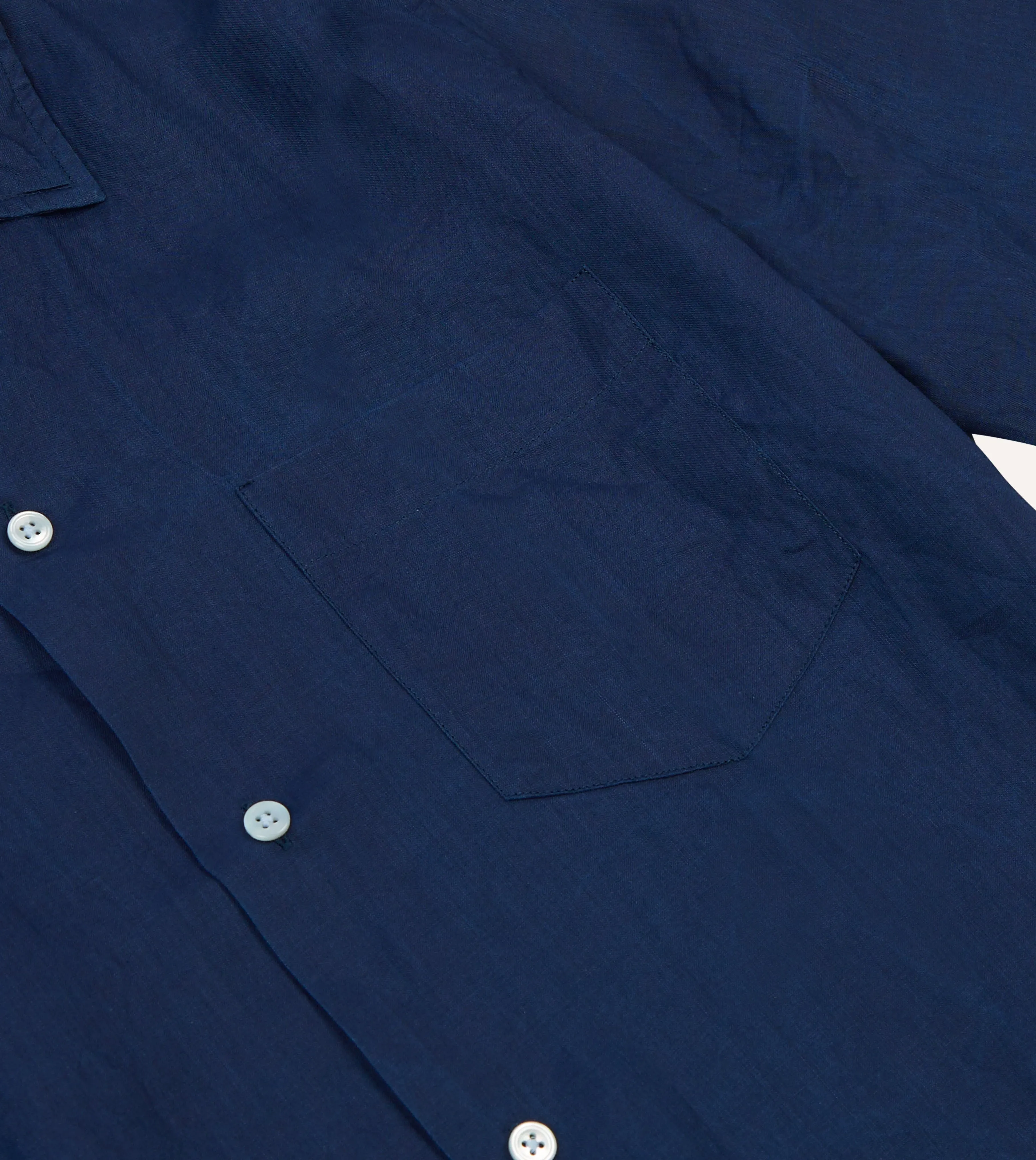 Indigo Ramie Camp Collar Short Sleeve Shirt