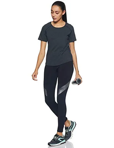 Jockey Women's Plain Regular fit T-Shirt (AW27_Black Melange Large)