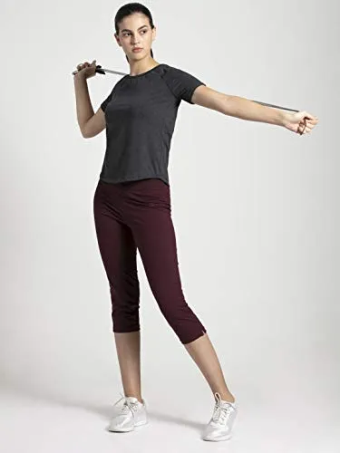 Jockey Women's Plain Regular fit T-Shirt (AW27_Black Melange Large)