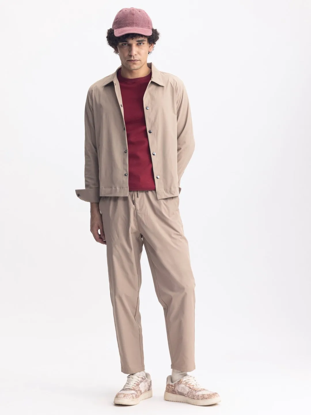 Khaki Plain Poly Stretch Jacket