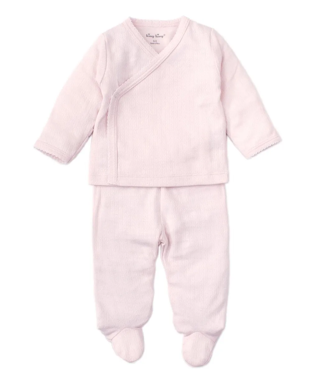 Kissy Kissy 2 pc Pointelle Cross Tee / Pant Set - Pink