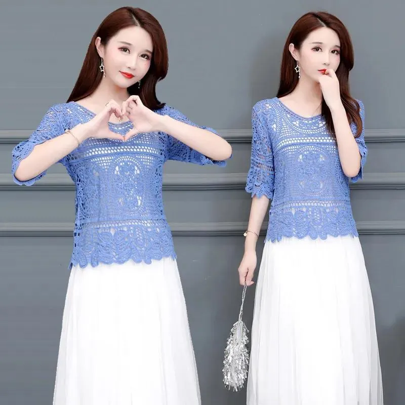 Knitted Cutout Crochet Small Shawl Blouse Women's Pullover Tops Sweet Cover-Ups with Sling Dresses Women's Cutout Tops