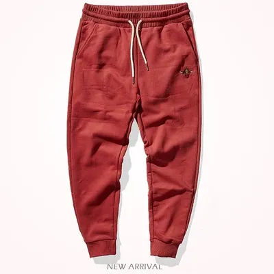 Knitted Velvet Embroidery Sweatpants - Men's Fashion Pure Cotton Loose Drawstring Sport Casual Pants