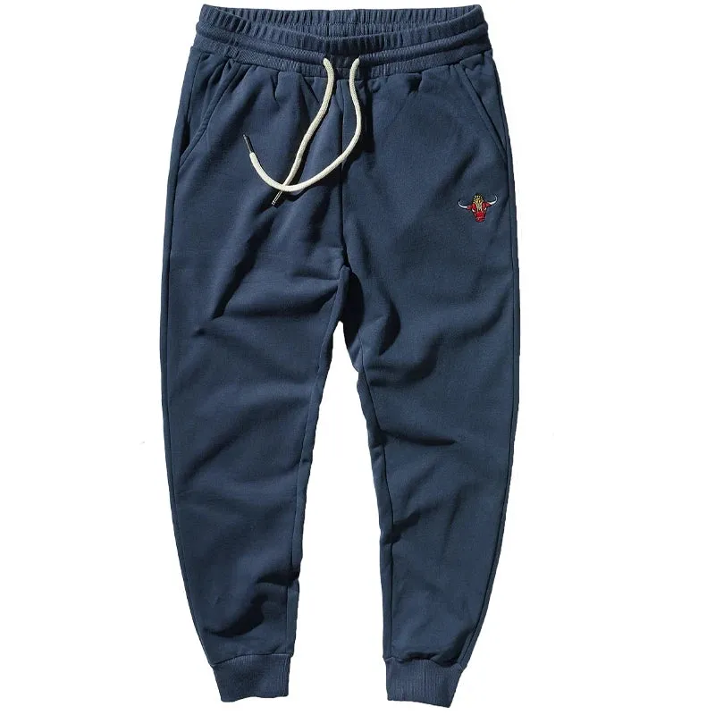 Knitted Velvet Embroidery Sweatpants - Men's Fashion Pure Cotton Loose Drawstring Sport Casual Pants