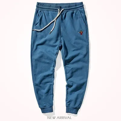 Knitted Velvet Embroidery Sweatpants - Men's Fashion Pure Cotton Loose Drawstring Sport Casual Pants