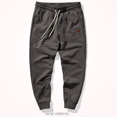 Knitted Velvet Embroidery Sweatpants - Men's Fashion Pure Cotton Loose Drawstring Sport Casual Pants