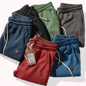 Knitted Velvet Embroidery Sweatpants - Men's Fashion Pure Cotton Loose Drawstring Sport Casual Pants