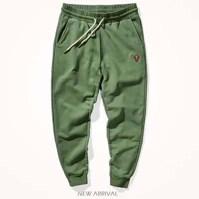 Knitted Velvet Embroidery Sweatpants - Men's Fashion Pure Cotton Loose Drawstring Sport Casual Pants